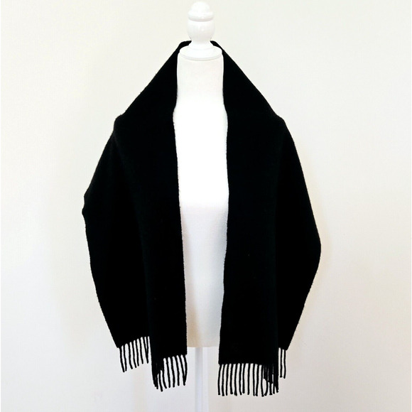Knit Scarf Long Black Soft Wrap Fringe Outdoor Casual Cozy Basic Minimalist 62"L - Picture 2 of 8